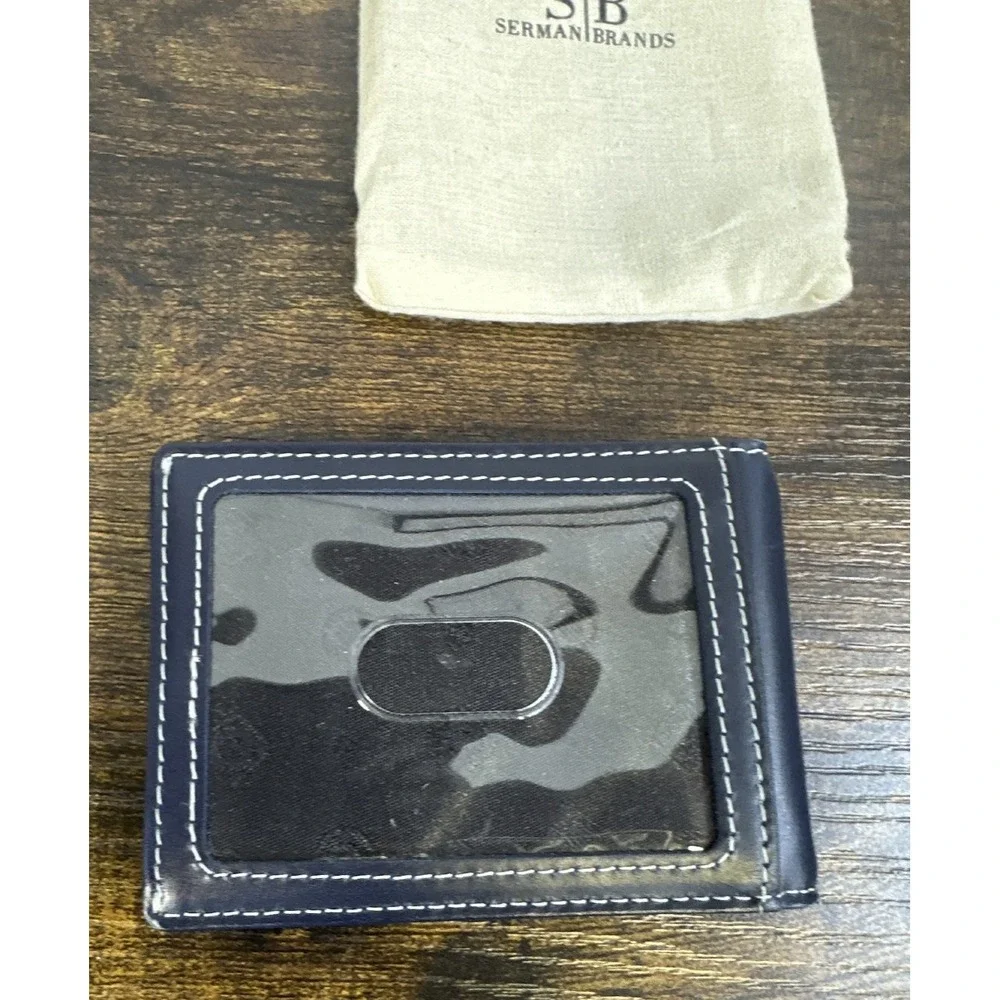 Serman Brands Leather RFID Blocking Slim Bifold Wallet Altlantic Blue Minimalist